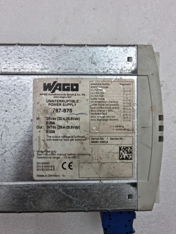 WAGO 787-875 24VDC UNINTERUPTIBLE POWER SUPPLY 787875 MADE IN GERMANY